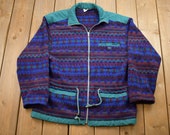 Vintage 1990s Polar Fleece Aztec Full Zip Jacket Sportswear 90s Fleece Streetwear Athleisure Hiking Vintage Fleece Zip Up