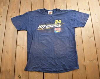 Vintage 1990s Jeff Gordon NASCAR Dupont All Over Print Racing Graphic T-Shirt Made In USA