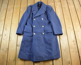 Vintage 1950s Air Force Wool Trench Coat Men's XS / Heavy Trench / Full Length Jacket / Army Military / Korean War Era