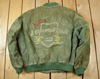 Vintage 1990s NAF Leather Bomber Jacket Made In USA