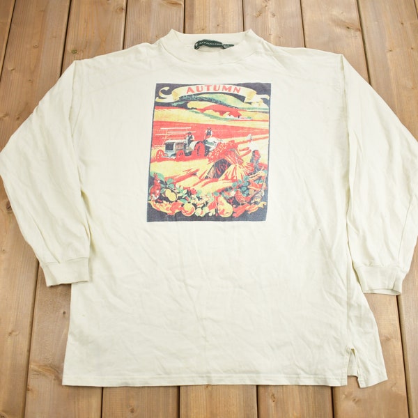 Vintage 1990s Autumn Long Sleeve Graphic T Shirt / Vintage T Shirt / Streetwear / Graphic Tee / Farm Theme Tee