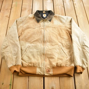 Vintage Y2K Carhartt Beige Santa Fe Work Jacket / Workwear / Quilt Lined / Western Style / Distressed Carhartt
