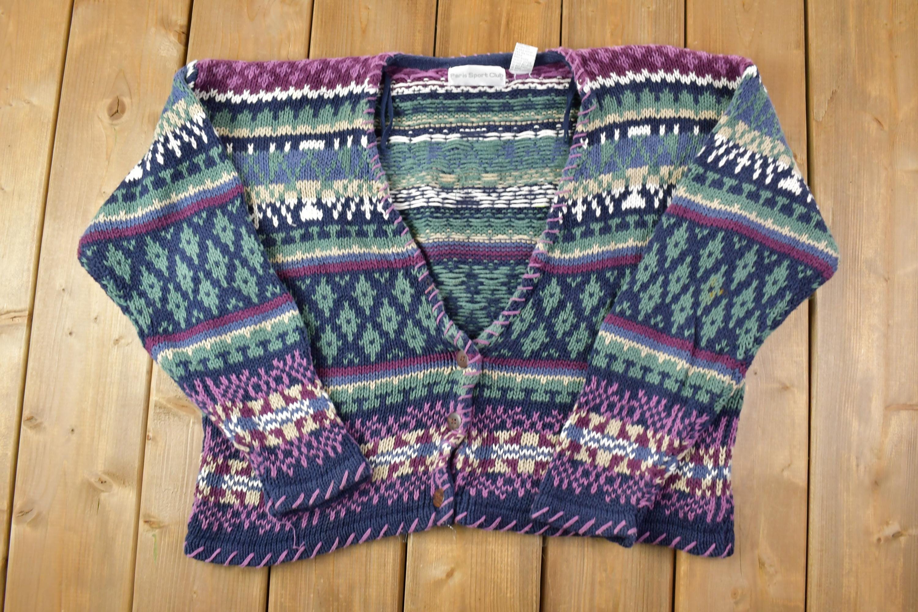 Vintage 1990s Paris Sport Club Knit Cardigan Sweater - Etsy