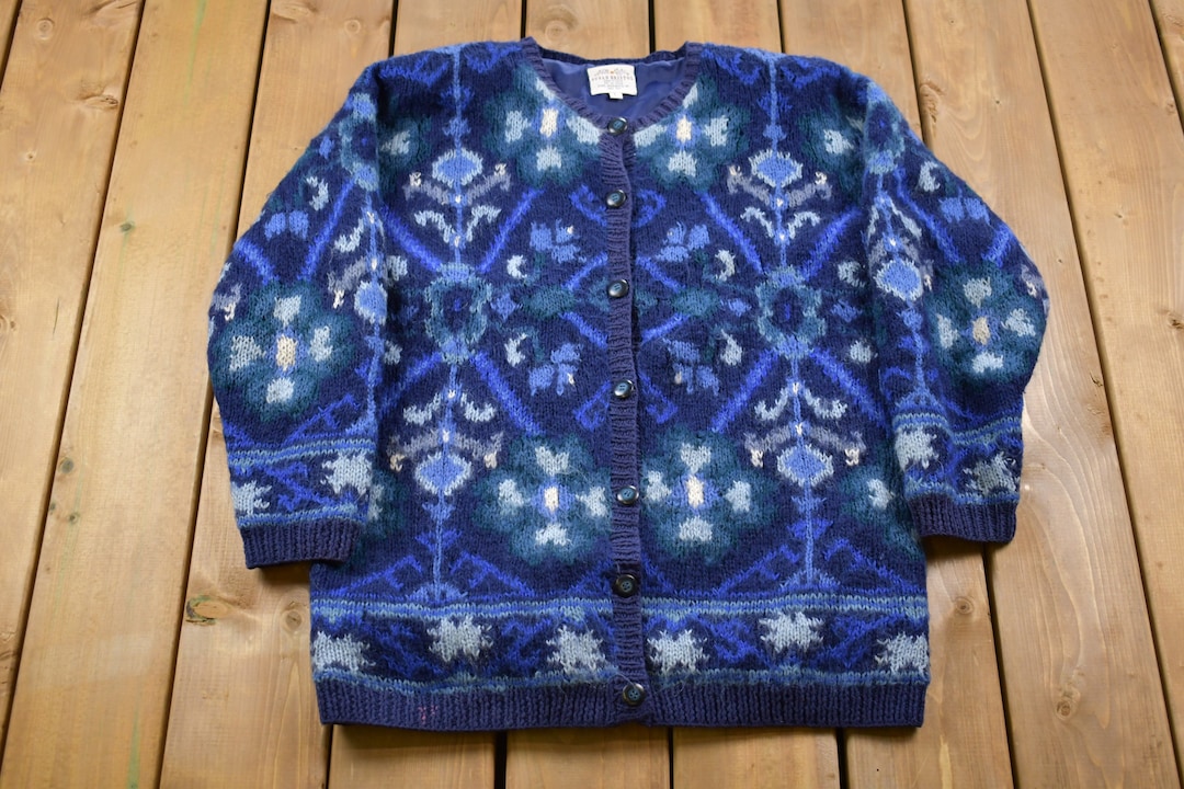 Vintage 1995 Susan Bristol All Over Print Cardigan Sweater / Vintage ...