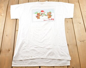 Vintage 1990 Cute Christmas Snowman Graphic T Shirt / Vintage T Shirt / Streetwear / Graphic Tee / Festive Tee / Bear Graphic / Christmas