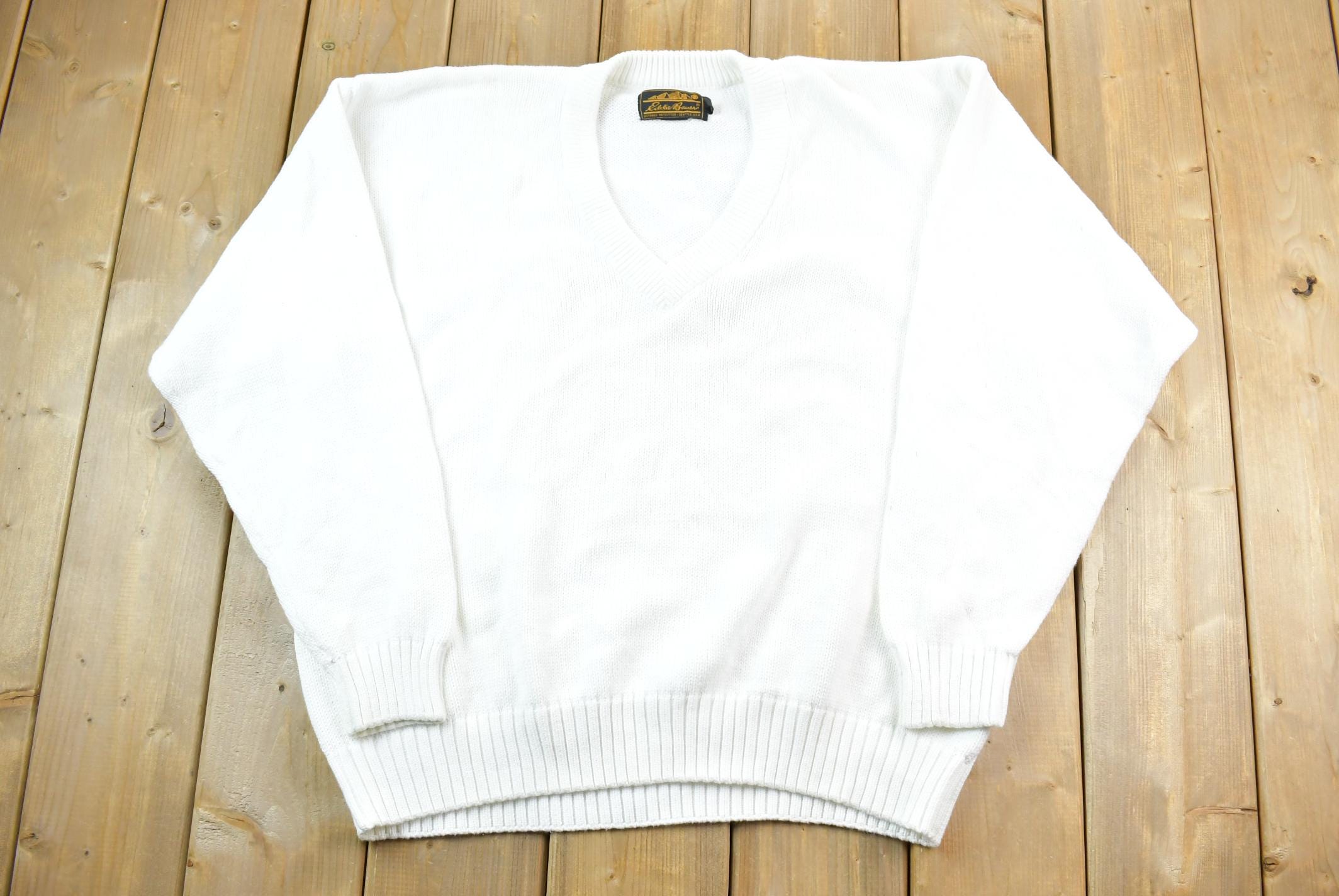 【Eddie Bauer】90s Good Design V-neck Knit Vintage 1990 Eddie Bauer Men's M Cotton JADE V-neck Sweater