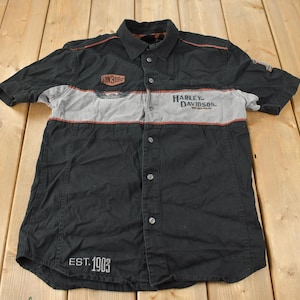 Vintage Y2K Harley Davidson Motorcycles Button Up Shirt / Vintage Harley / Patchwork / Embroidered