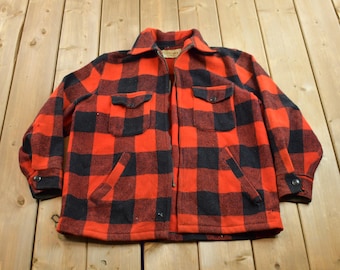 Vintage 1950s Buffalo Plaid Wool Button Up Shirt Back Vent / Vintage Flannel / Plaid Flannel / Casual Shirt / Formal Shirt