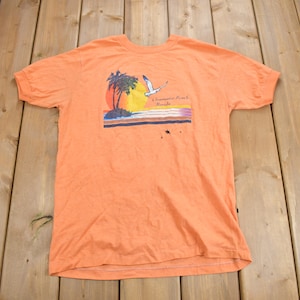 Vintage 1970s Clearwater Beach Florida Souvenir T Shirt / Streetwear / Made In USA / Vacation Tee / Travel T Shirt / Ringer Tee