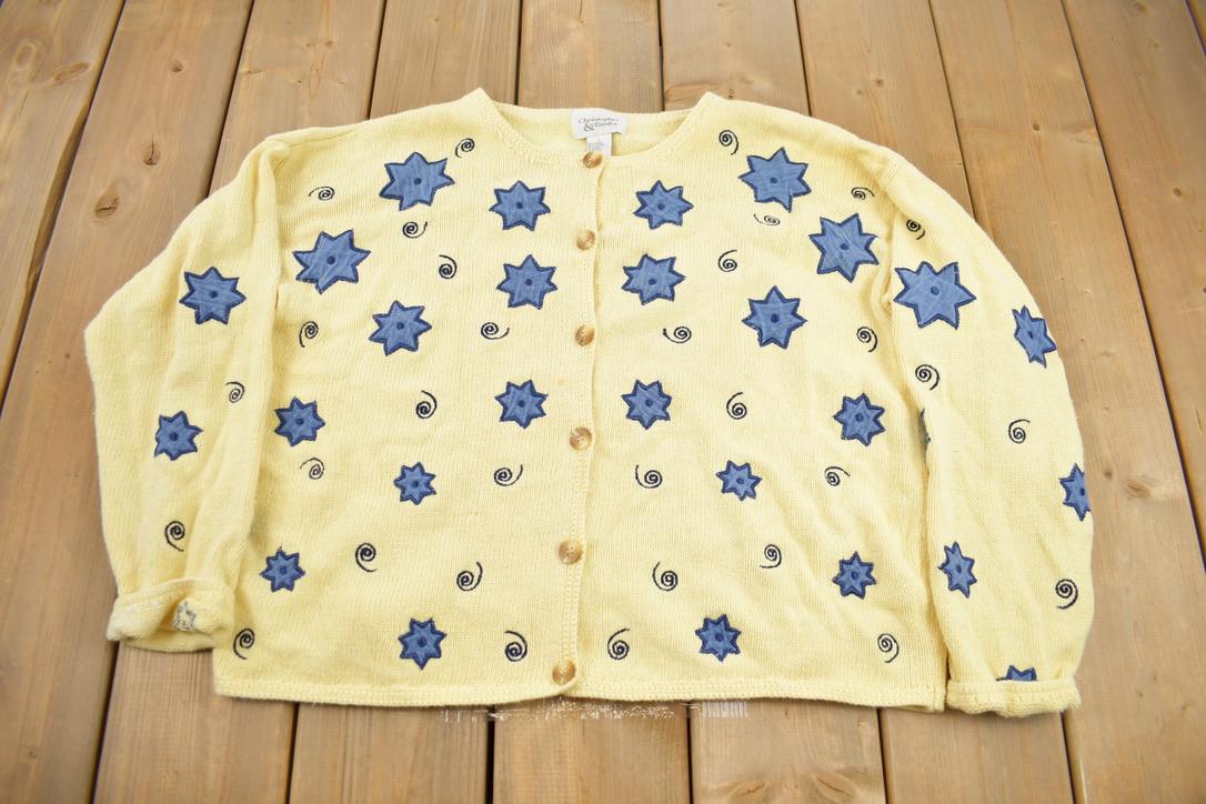 Vintage 1990s Christopher & Banks Star Embroidered Knit Cardigan 