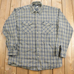 Vintage 1990s Codet Plaid Button Up Shirt / Blue Green Tartan / Loop Button / Outdoor / Casual Wear / Made In USA / Flannel
