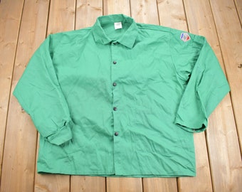 Vintage 1990s Black Stallion Fire Retardant Snap Button Shirt / Vintage Workwear / Turquoise / Light Jacket
