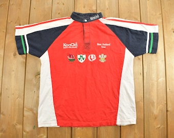 Vintage 1990s KooGa New Zealand Rugby Tour Button Polo Shirt / 90s Rugby Shirt / Vintage Sports / Collared Shirt / Color Block