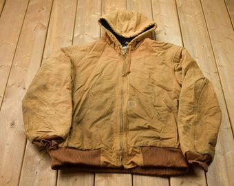 Jaqueta Carhartt com capuz vintage dos anos 90 / Roupa de trabalho / Roupa urbana / Fabricada nos EUA / Anos 90 / Jaqueta forrada com lã / Carhartt com efeito desgastado / Fabricada por sindicatos