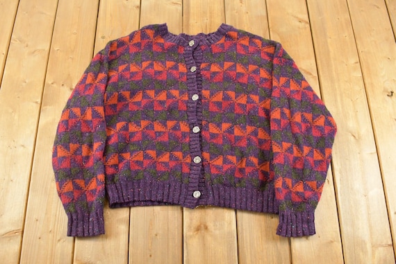 Vintage 1990s Alps Fine Women's Apparel Abstract Knit Cardigan Sweater Womens Medium / Preppy Knit Cardigan / Outdoors