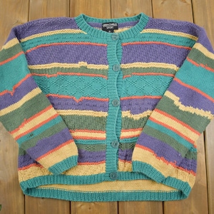 Vintage 1990s Striped Knit Cardigan Sweater
