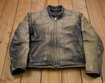 Vintage 1990s Schott Leather Café Racer Jacket / 90s Schott Outerwear / Leather Coat / Winter Outerwear / Streetwear Fashion / Suede Jacket 半価特販 Schott 90s Leather Coat Over ステンカラーコート