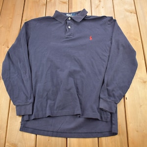 Vintage 1990s Polo Ralph Lauren Quarter Button Blue Shirt /Button Up / Small Pony / Streetwear / Vintage Polo