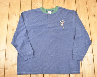 Vintage Y2K Disney Embroidered Goofy Quarter Button Thermal Crewneck Sweater Men's XXL / Vintage Mickey Mouse Sweatshirt / Cartoon Sweater