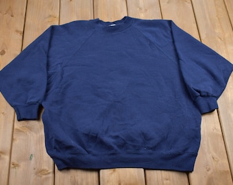 Vintage 1990s Navy Blue Blank Crewneck Sweatshirt / 90s Crewneck / Navy Blue Sweatshirt / Essential / Streetwear / 90s Blank