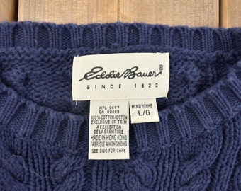 Vintage 1990s Eddie Bauer Cable Knit Crewneck Sweater / Vintage