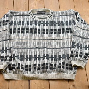 Vintage 1990s Croft & Barrow Knitted Sweater / Vintage 90s Crewneck / Pattern Sweater / Outdoor / Hand Knit / Pullover Sweatshirt