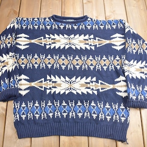 Vintage 1990s Chaps Ralph Lauren South Western Knit Sweater / Vintage 90s Crewneck / Outdoorsman / Made In USA