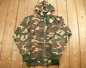 Vintage 1980s Woodland Camouflage Thermal Hoodie / 80s Hoodie / Vintage Sweater / Camo Hoodie / Size Small