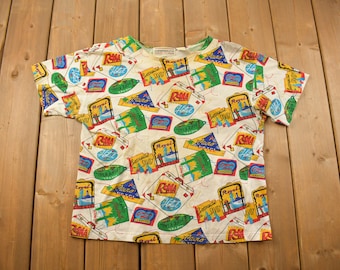 Vintage 1990s Westbound Travel All Over Print Graphic T Shirt / Vintage T Shirt / Streetwear / Graphic Tee / All Over Print / Travel