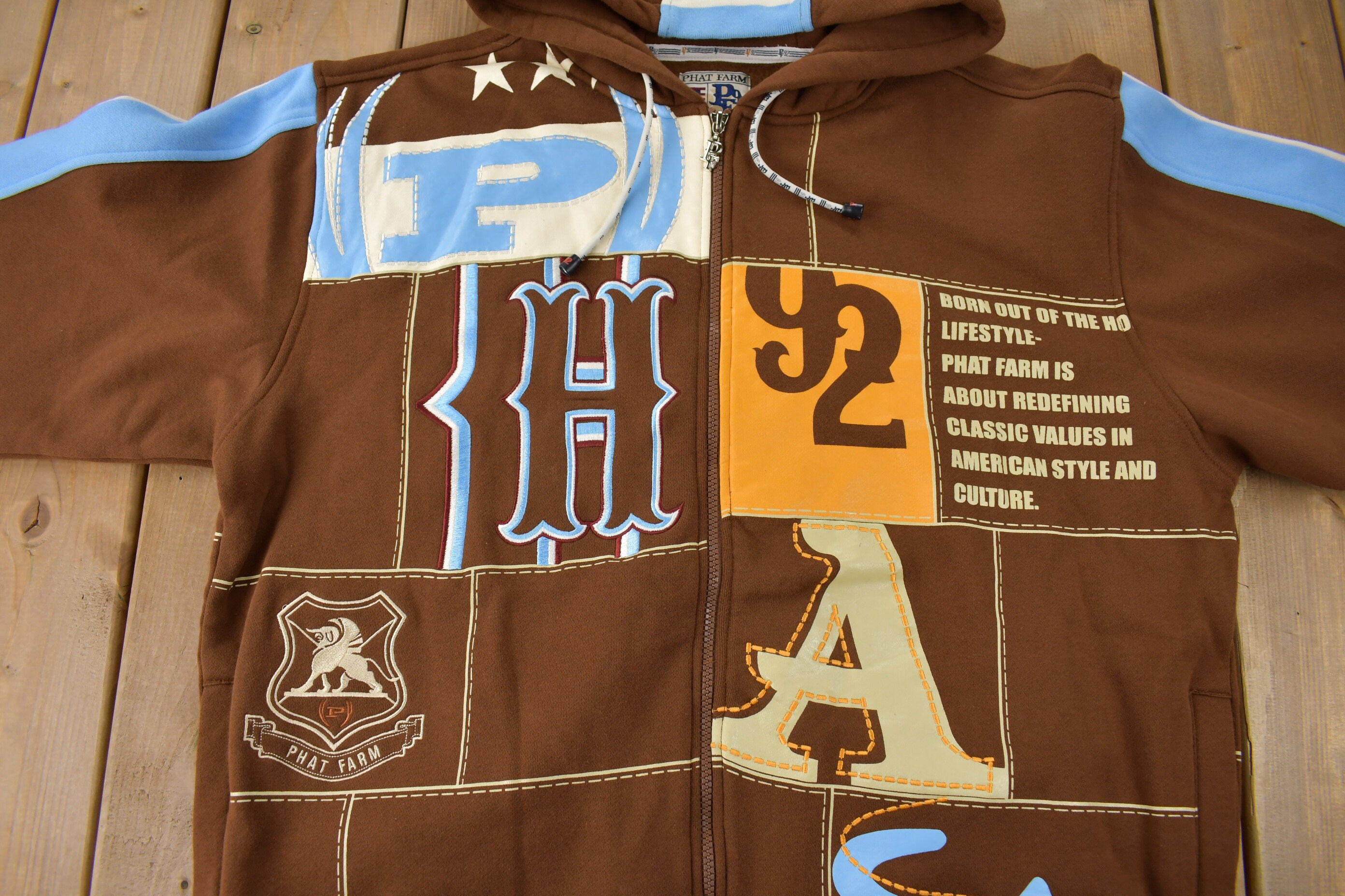 Veste Chemise Vintage Phat Farm - Coupe Baggy 3XL, Style Y2K Streetwear Années 90, En Denim Bleu-gris