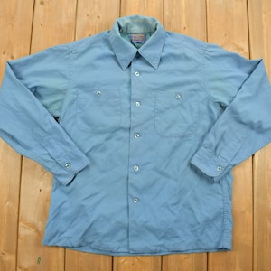 Vintage 1970s Pendleton Blue Button Up Shirt / 100% Virgin Wool / Casual Wear / Pocket Shirt / Made In USA / Collared Shirt