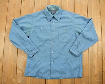 Vintage 1970s Pendleton Blue Button Up Shirt / 100% Virgin Wool / Casual Wear / Pocket Shirt / Made In USA / Collared Shirt