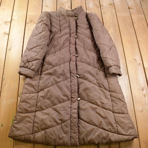 Vintage 1990s Brown Women's Full Length Puffer Jacket / Vintage Bubble Jacket / Brown Winter Outerwear / Full Length Jacket