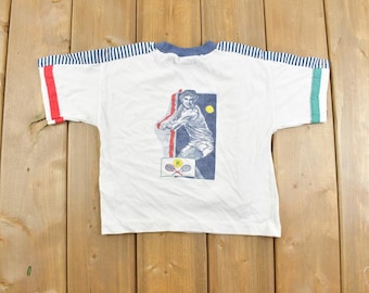 Vintage 1980s Kaickets Tennis Player Graphic T Shirt / Kids Fit / Tennis Racket