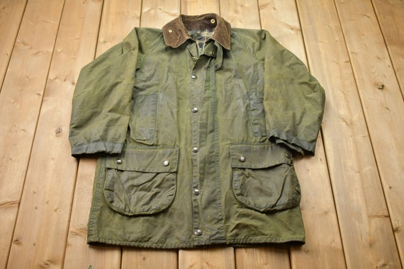 Vintage 1980s Barbour Wax Jacket / Fall Outerwear / Leather Vintage 1980s Barbour Wax Jacket / Fall Outerwear / Leather