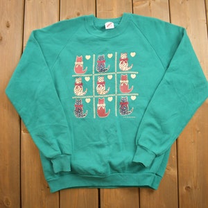 Vintage 1990s Tik Tak Cats Crewneck Sweatshirt / 90s Crewneck / Made In USA / Streetwear / Embroidered / Vintage Animal Sweater / Kittens