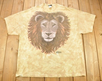 Vintage 1994 Lion Theme Tie Dye Graphic Liquid Blue T-Shirt / Size 3XL / Streetwear / Nature T Shirt / Outdoorsman / Vintage Liquid Blue