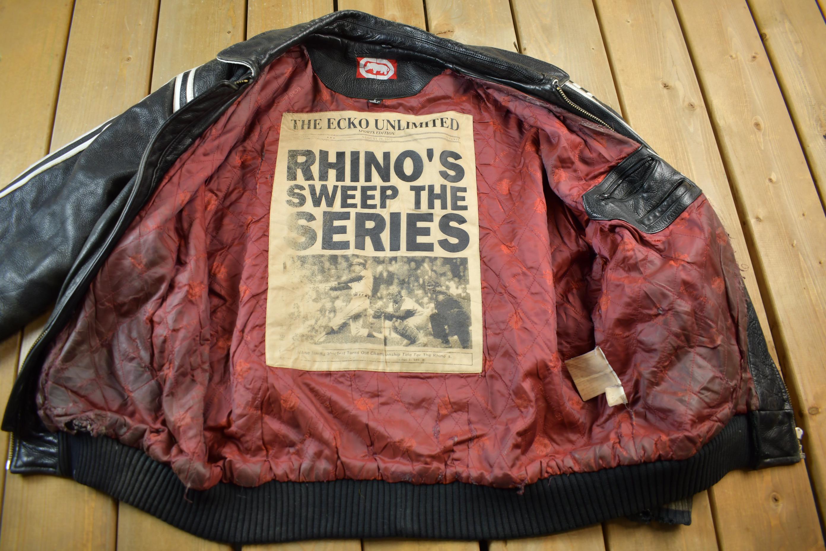 Vintage 1990s Ecko Unlimited Leather Varsity Jacket / Letterman