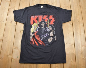 Camiseta vintage de 1986 de KISS Dirty Job con Gene Simmons / Camiseta de banda / Camiseta de los 80 / Hecha en Canadá / Vintage de primera calidad
