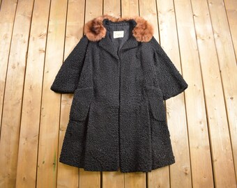 Vintage jaren 60 Simpsons nerts kraag salon bontkraag lange jas / winter bovenkleding / True Vintage / jas / formeel