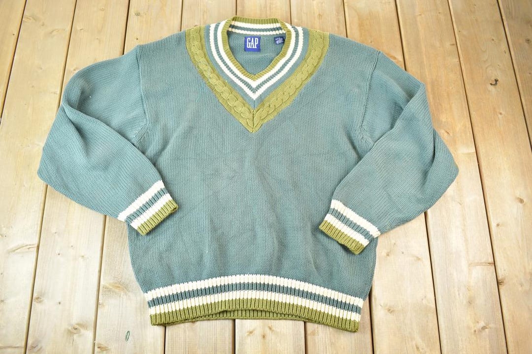 トップス 1990s old gap V neck cotton knit Vintage 1990s Gap V Neck Knit Cable Knit 100% Cotton Sweater