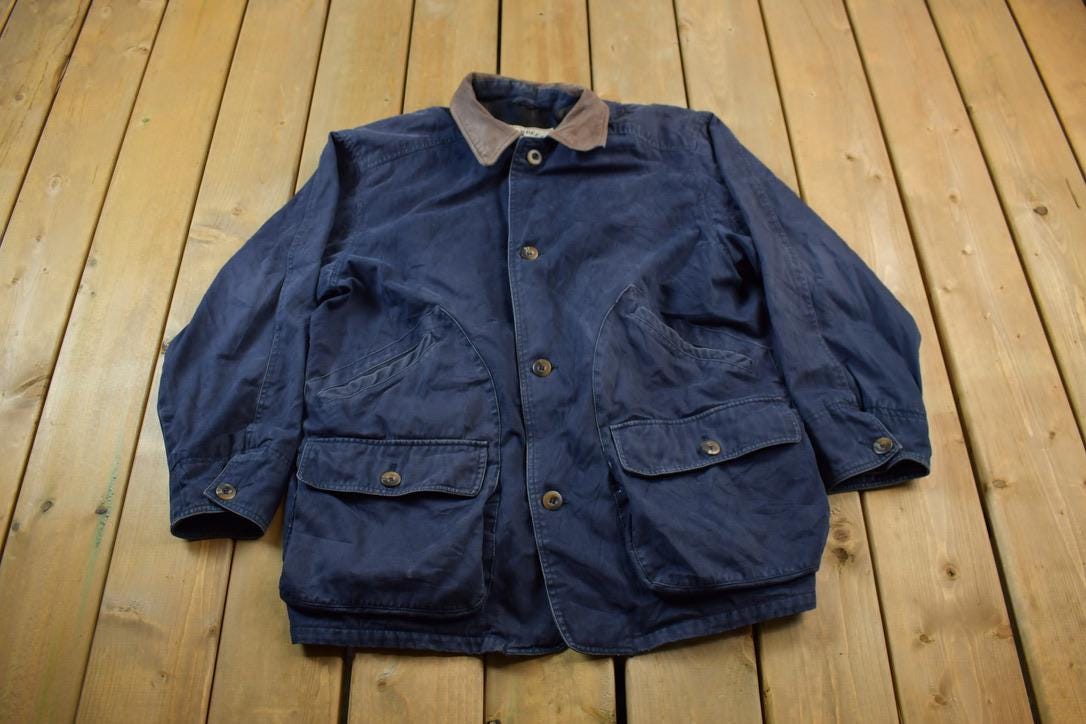 Vintage 1990s Aberdeen Chore Coat Leather Collar Jacket / Blanket Lined / Streetwear / Vintage Chore Coat / Canvas Jacket/ Chore Coat