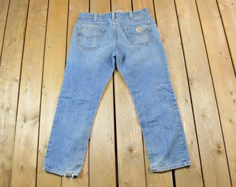 Vintage Y2K Carhartt Denim Jeans Size 38 x 30 / 90s Carpenter Pants / Made In USA / Distressed Carhartt / Vintage Workwear