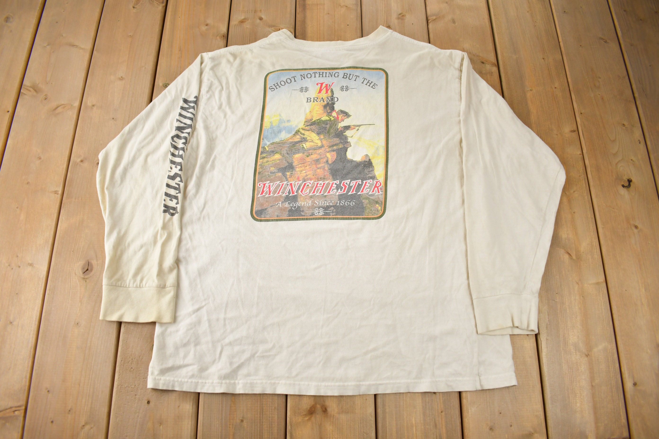 Vintage 1990s Winchester Shoot Nothing But The Brand Long Sleeve Graphic T Shirt