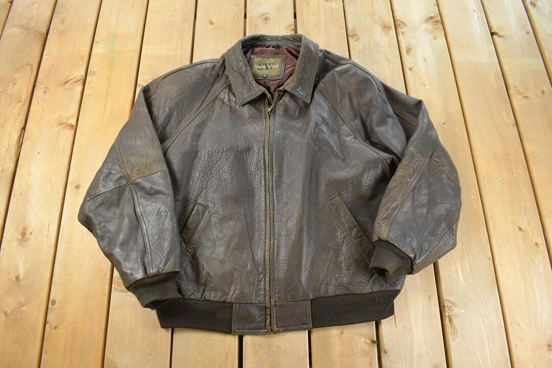 Vintage 1990s South Wind Leather Bomber Flight Jacket Men's XL