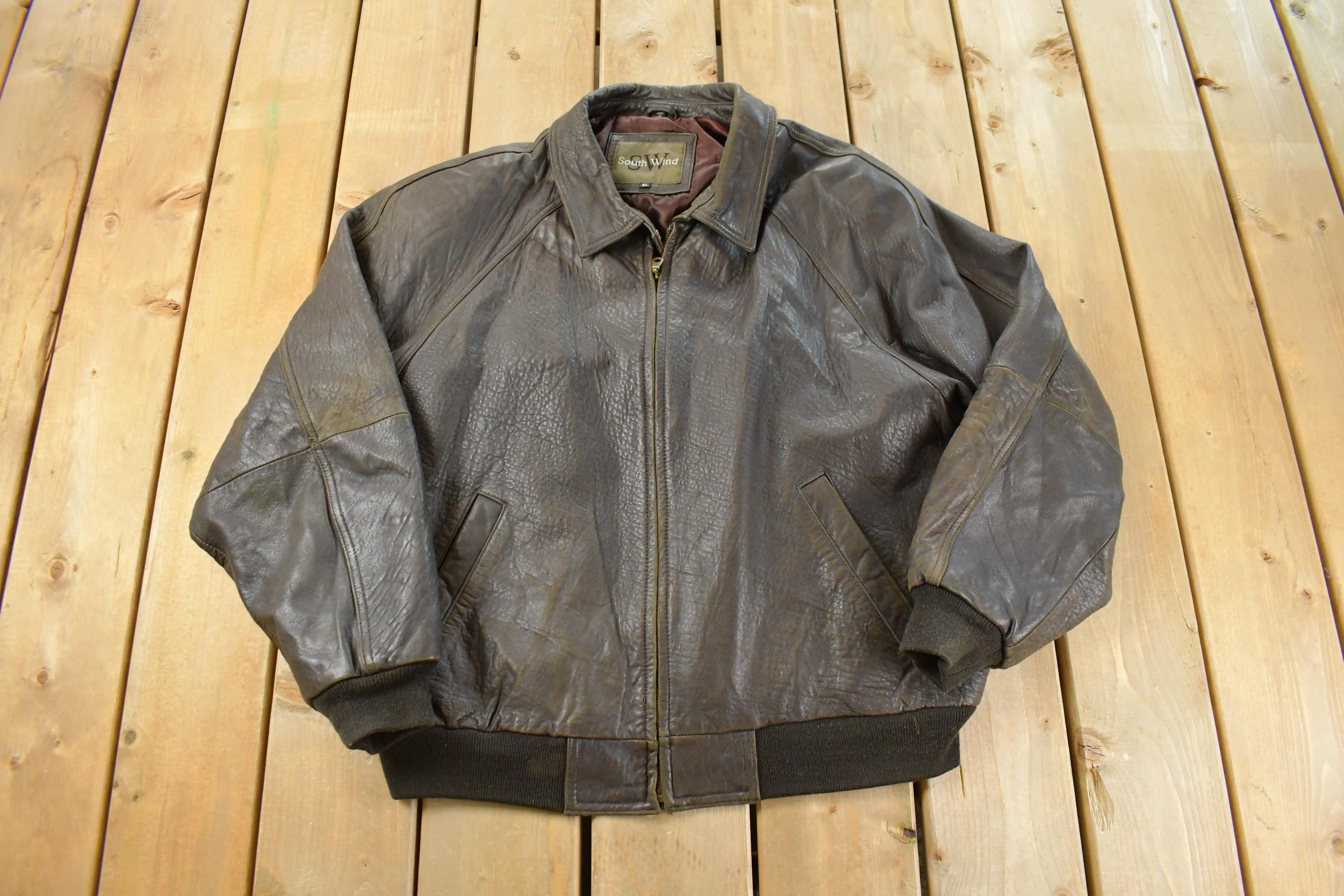 Vintage 1990s South Wind Leather Bomber Flight Jacket Men's XL