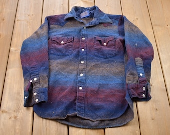Vintage 1990s Pendleton Striped Gradient Button Up Shirt / 1990s Button Up / Vintage Flannel / Plaid Flannel / Casual Shirt / Formal Shirt