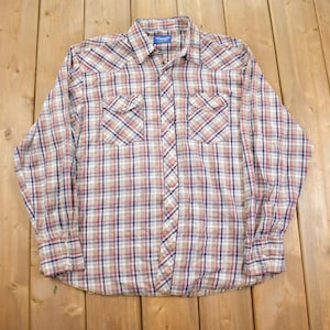 Vintage 1990s Wrangler Plaid Western Style Button Up Rodeo Shirt-  Large