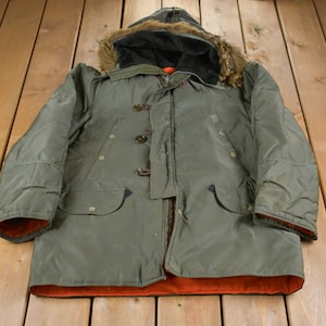 Vintage 1970s Full Length Fur Hooded Puffer Jacket / Goose Down Fill / Vintage Bubble Jacket / Winter / Streetwear / Olive Green Puffer