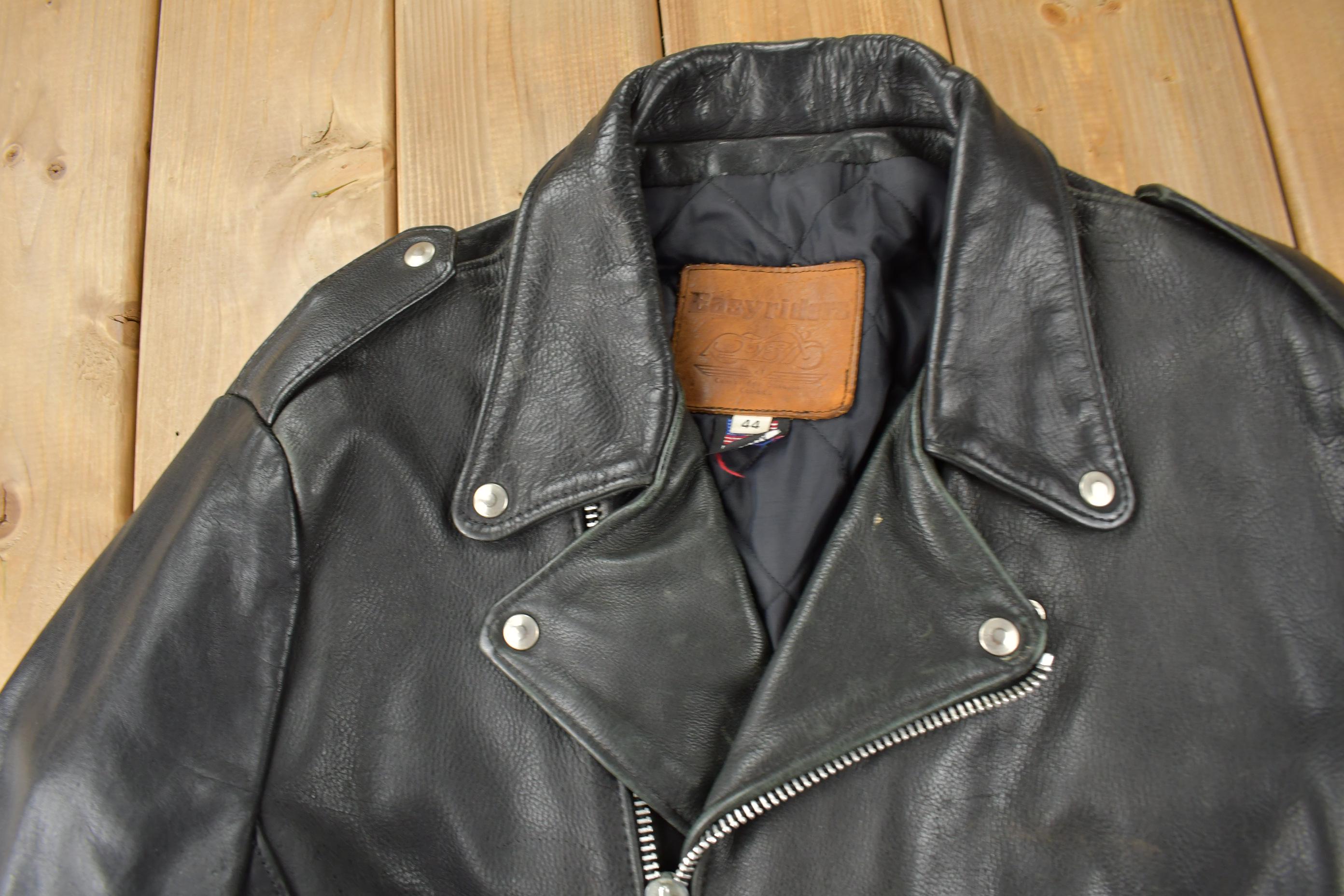 Vintage 1990s Easy Riders Leather Biker Jacket Made in USA Size 44